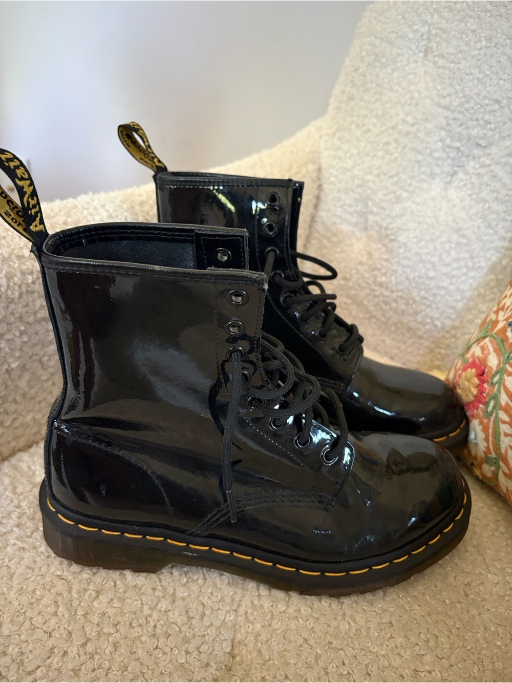 Dr. Martens Black Patent Leather 8-Eye Lace-Up Boots